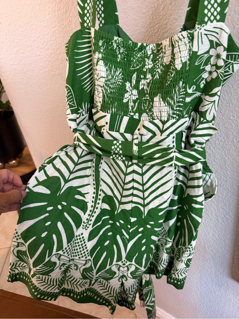 FARM Rio Green & White Tropical-Print Button-Front Jumpsuit - Picture 5 of 6